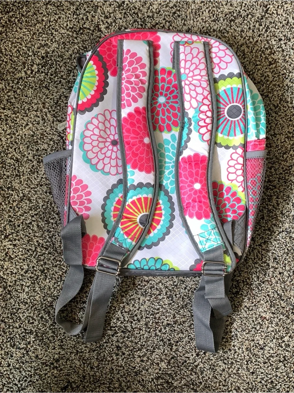 Thirty-One Backpack Bubble Bloom floral pattern with pink, green and turquoise